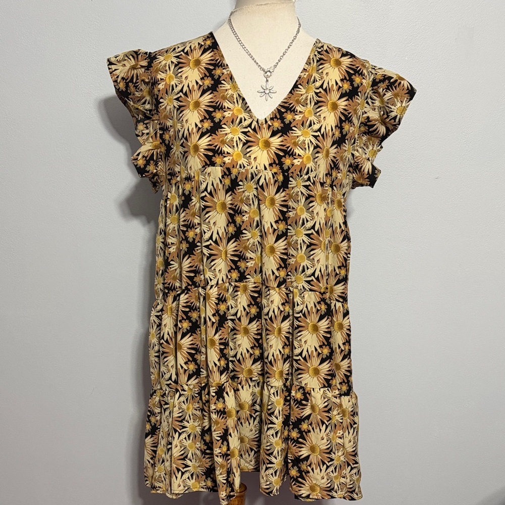 Entro Sunflower Print Ruffle Dress